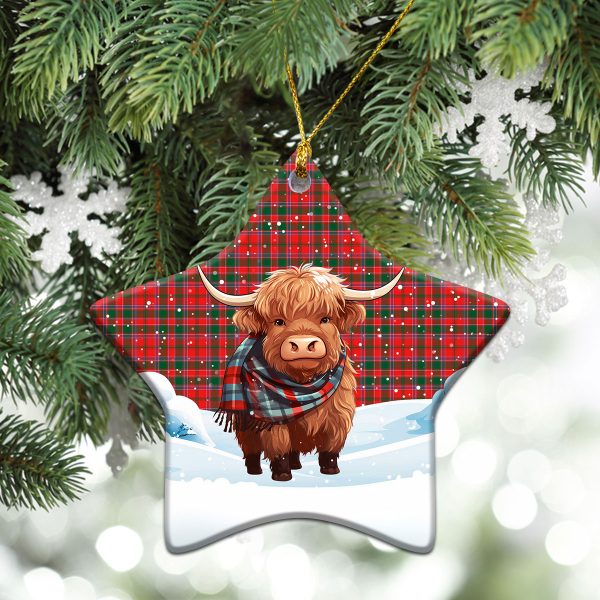 Dalziel Modern Tartan Christmas Ceramic Ornament - Highland Cows Snow Style Fashion - Image 4