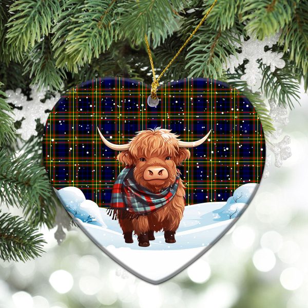 MacLellan Modern Tartan Christmas Ceramic Ornament - Highland Cows Snow Style Sale - Image 5