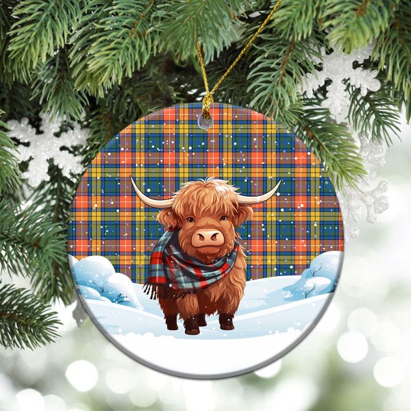 Buchanan Ancient Tartan Christmas Ceramic Ornament - Highland Cows Snow Style For Cheap - Image 2