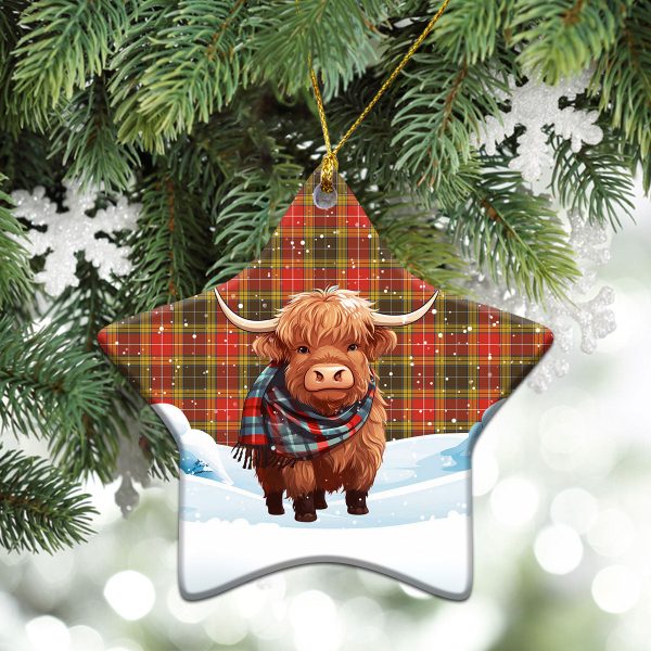 Buchanan Old Set Weathered Tartan Christmas Ceramic Ornament - Highland Cows Snow Style on Sale - Image 4