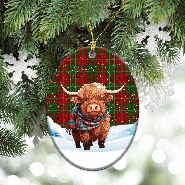 Burnett Tartan Christmas Ceramic Ornament - Highland Cows Snow Style Online now - Image 3