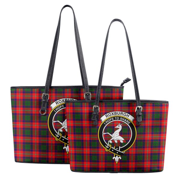 Roxburgh District Tartan Crest Leather Tote Bag Discount - Image 4
