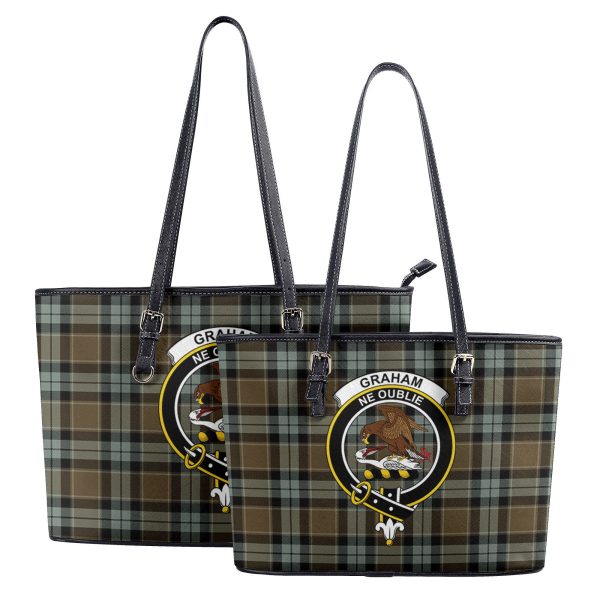 Graham of Menteith Weathered Tartan Crest Leather Tote Bag Sale - Image 4