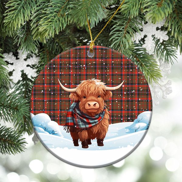 Cumming Hunting Weathered Tartan Christmas Ceramic Ornament - Highland Cows Snow Style Hot on Sale - Image 2