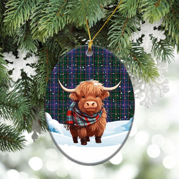 Cooper Tartan Christmas Ceramic Ornament - Highland Cows Snow Style on Sale - Image 3