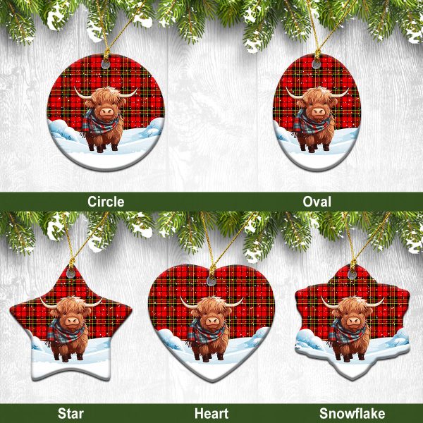 Brodie Modern Tartan Christmas Ceramic Ornament - Highland Cows Snow Style on Sale