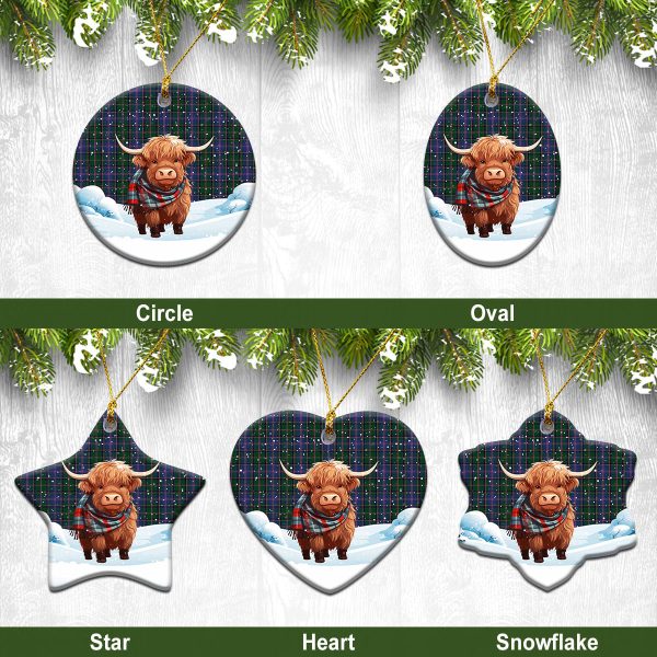 Cooper Tartan Christmas Ceramic Ornament - Highland Cows Snow Style on Sale