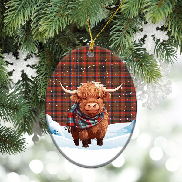 Cumming Hunting Weathered Tartan Christmas Ceramic Ornament - Highland Cows Snow Style Hot on Sale - Image 3