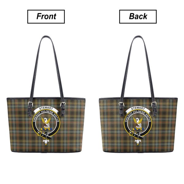 Stewart Hunting Weathered Tartan Crest Leather Tote Bag For Sale - Image 3