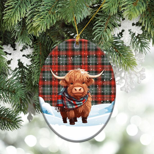 MacLachlan Weathered Tartan Christmas Ceramic Ornament - Highland Cows Snow Style For Discount - Image 3