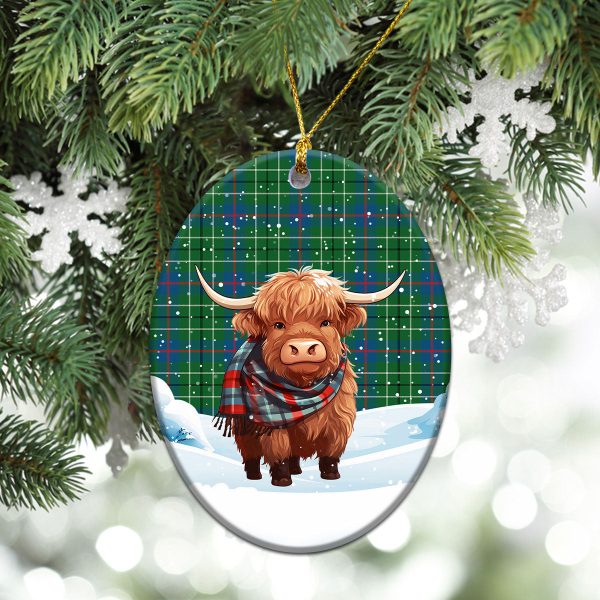Duncan Ancient Tartan Christmas Ceramic Ornament - Highland Cows Snow Style on Sale - Image 3