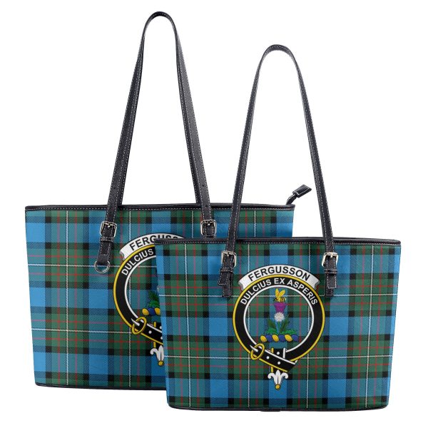 Fergusson Ancient Tartan Crest Leather Tote Bag Online Sale - Image 4
