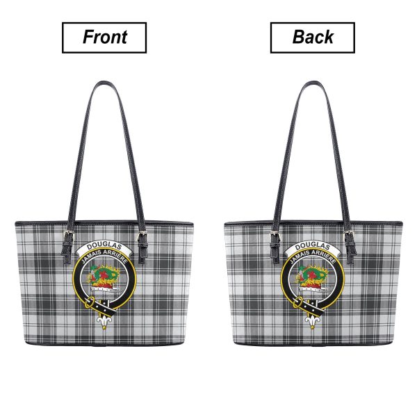Douglas Grey Modern Tartan Crest Leather Tote Bag Cheap - Image 3