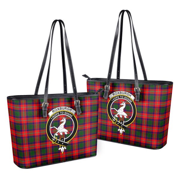 Roxburgh District Tartan Crest Leather Tote Bag Discount