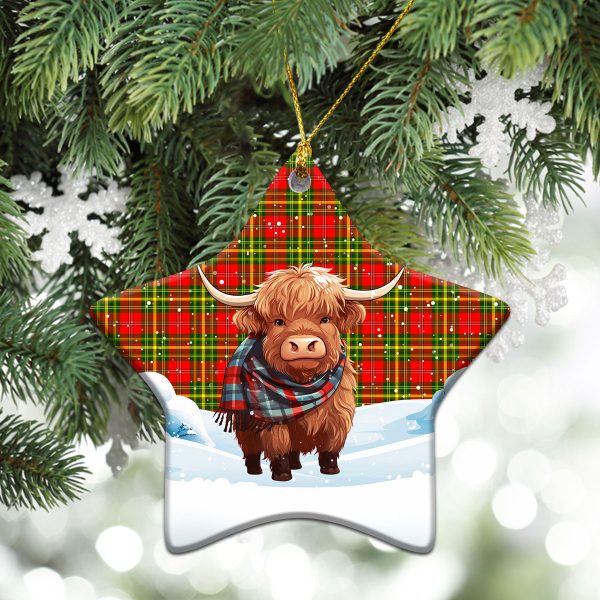 Leask Tartan Christmas Ceramic Ornament - Highland Cows Snow Style Discount - Image 4