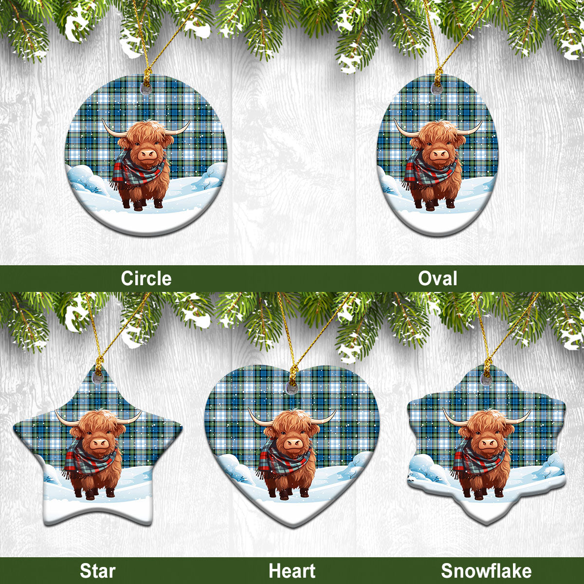 Campbell Dress Ancient Tartan Christmas Ceramic Ornament – Highland Cows Snow Style Sale