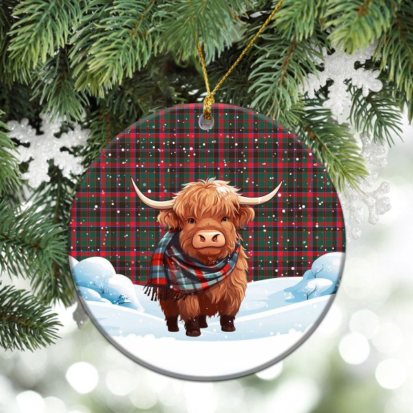 Cumming Hunting Modern Tartan Christmas Ceramic Ornament - Highland Cows Snow Style For Sale - Image 2
