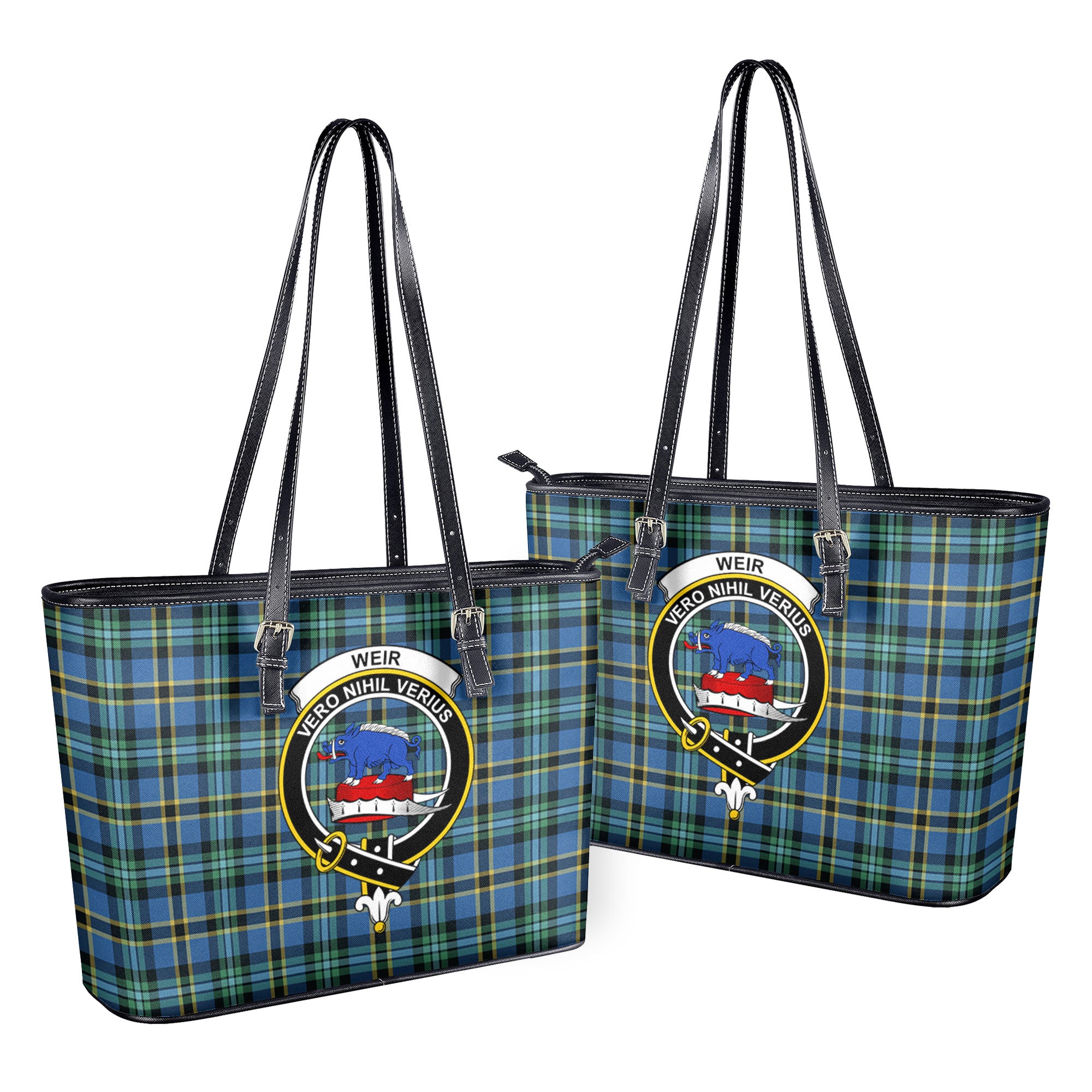 Weir Ancient Tartan Crest Leather Tote Bag Cheap