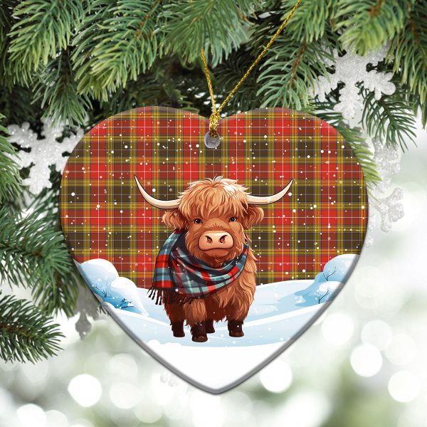 Buchanan Old Set Weathered Tartan Christmas Ceramic Ornament - Highland Cows Snow Style on Sale - Image 5