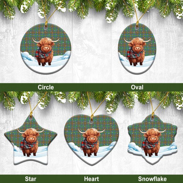 MacKintosh Hunting Ancient Tartan Christmas Ceramic Ornament - Highland Cows Snow Style Online Hot Sale