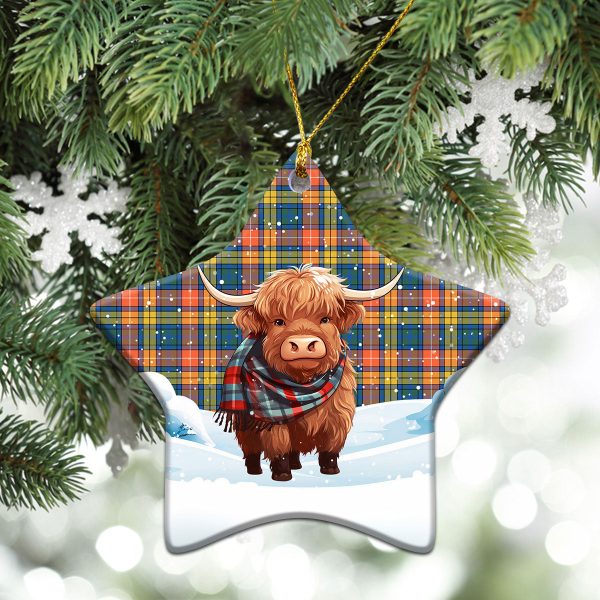 Buchanan Ancient Tartan Christmas Ceramic Ornament - Highland Cows Snow Style For Cheap - Image 4