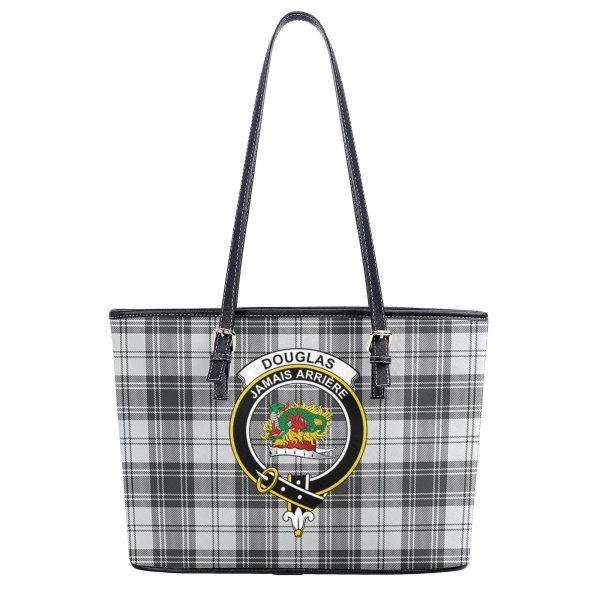 Douglas Grey Modern Tartan Crest Leather Tote Bag Cheap - Image 2