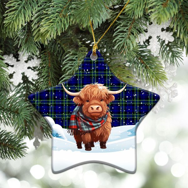 Arbuthnot Modern Tartan Christmas Ceramic Ornament - Highland Cows Snow Style on Sale - Image 4