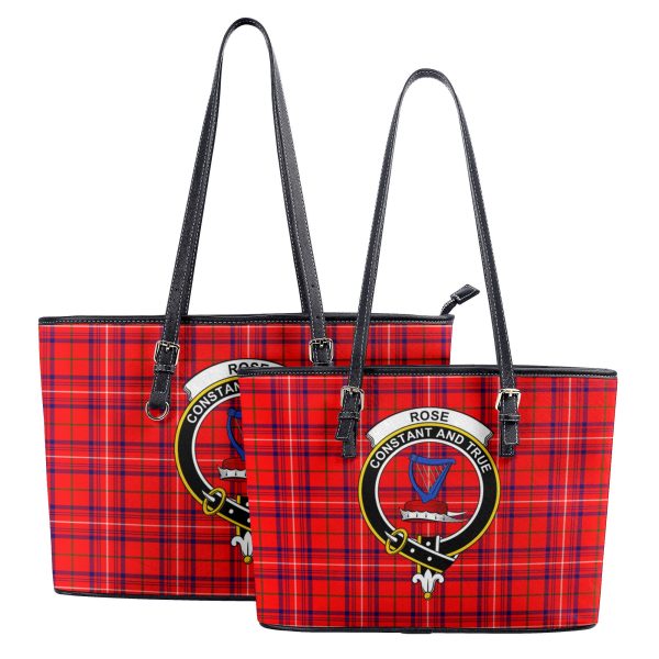 Rose Modern Tartan Crest Leather Tote Bag Online - Image 4