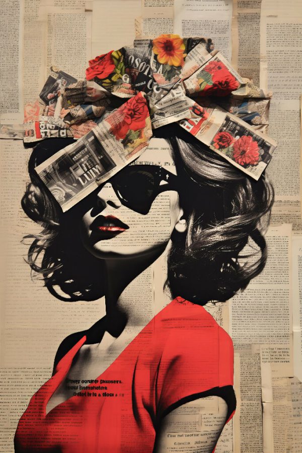 Woman with Newspaper Ribbon in her Hair Online now